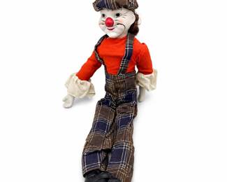 Lot 1030: Porcelain Clown Doll in Plaid Overalls