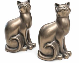 Lot 142: Pair of Bronze-Tone Seated Cat Figurines