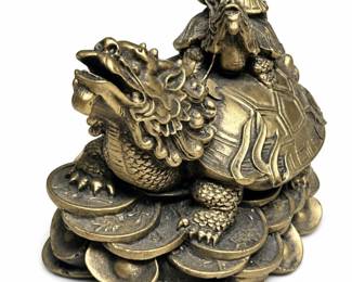 Lot 831: Brass Feng Shui Dragon Tortoise with Baby Turtle