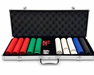 Lot 850: Poker Chip Set with Dice in Aluminum Case