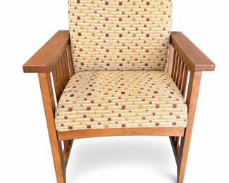 Lot 0663: Mission-Style Slat-Side Upholstered Armchair
