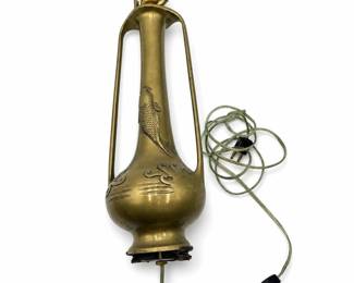 Lot 796: Japanese-Style Brass Vase Lamp with Incised Carp