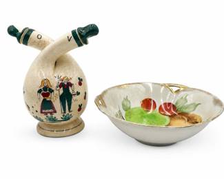 Lot 1039: 2 Ceramics: Double Oil & Vinegar Cruet & Lusterware Bowl