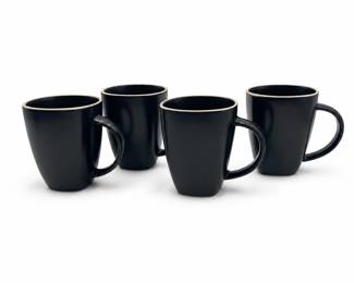 Lot 1015: 4 Gibson Home Matte Black Soft-Square Stoneware Mugs