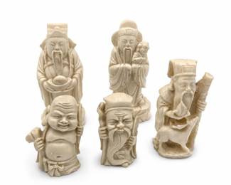 Lot 1037: 5 Chinese Faux-Ivory Resin Immortal Figures