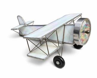 Lot 139: Leaded Stained Glass Biplane with Beaded Nose Disc