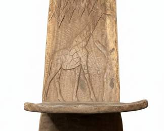 Hand-Carved African Giraffe Motif Folding Chair