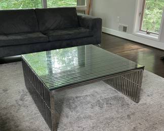 Milo Baughman Style Slatted Chrome Coffee Table