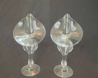 Vintage Clear Glass Jack-in-the-Pulpit Candlestick Holders