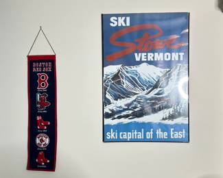 Vintage Ski Stowe Vermont Poster and Boston Red Sox Heritage Banner