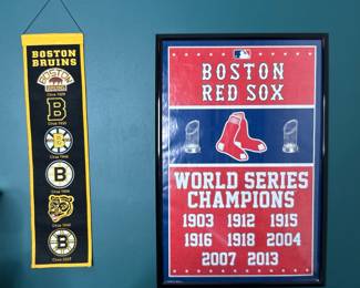 Boston Bruins Logo Evolution Banner and Boston Red Sox World Series Champions Poster