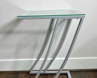 Modern Z-Shaped Metal and Glass Accent Table