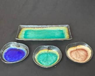Handcrafted Ceramic Leaf Dishes and Rectangular Tray
