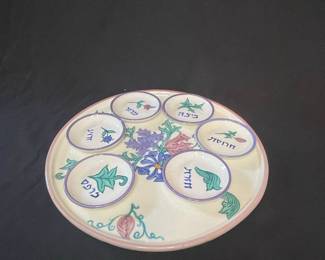 Hand-Painted Ceramic Passover Seder Plate with Six Bowls