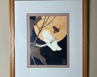 Framed Butterfly and White Flower Art Print