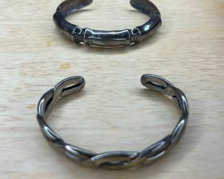 Vintage Sterling Silver Twisted and Bamboo Motif Cuff Bracelets