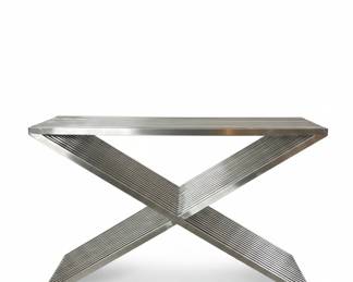 Modern Slatted Metal X-Base Console Table