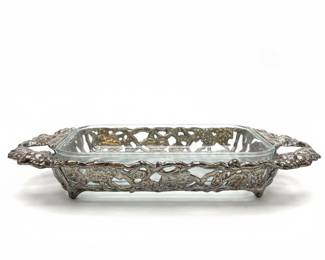 Arthur Court Grape Pattern Rectangular Casserole Holder with Glass Insert