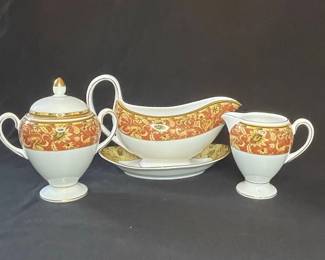Vintage Wedgwood Porcelain Sauce Boat, Creamer, and Covered Sugar Bowl Set