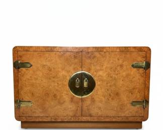 Vintage Burl Wood Media Console with Brass Hardware