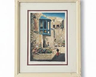 Limited Edition Lithograph of Stone Courtyard
