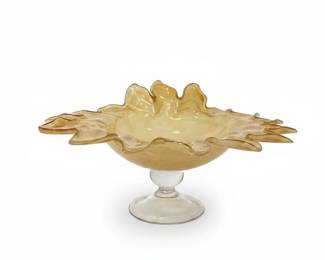 Vintage Amber Art Glass Starburst Pedestal Bowl