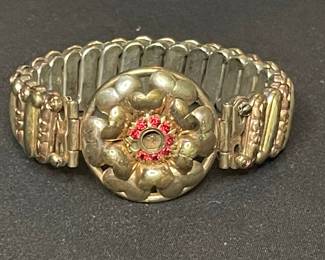 Vintage Pro-Tek-Co Sterling Silver Expansion Bracelet with Red Stones