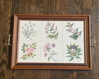 Tilecrafts Staffordshire England Botanical Serving Tray with Six Tiles