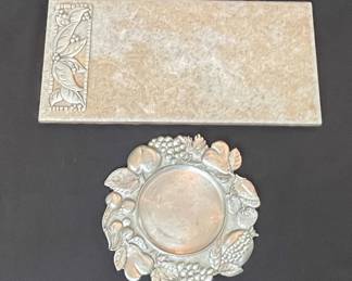 Italian Pewter Fruit Motif Serving Set