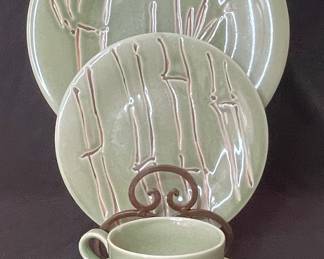 Pottery Barn Bamboo Green Crackle Glaze Dinnerware