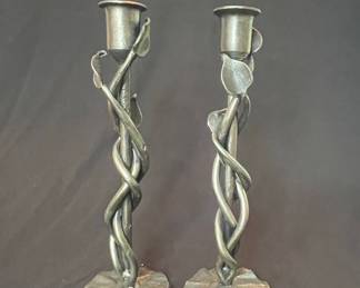 Vintage Pewter Twisted Vine Candlestick Holders