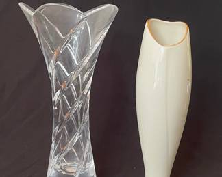 Mikasa Cachet Lead Crystal Trumpet Vase and Lenox Porcelain Vase