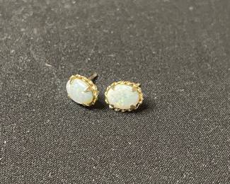 14K Yellow Gold Oval Opal Stud Earrings