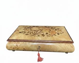 Vintage Italian Sorrento Burl Wood Inlaid Music Box - "Isle of Capri"