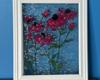 Hand-Painted Coneflower Glass Art