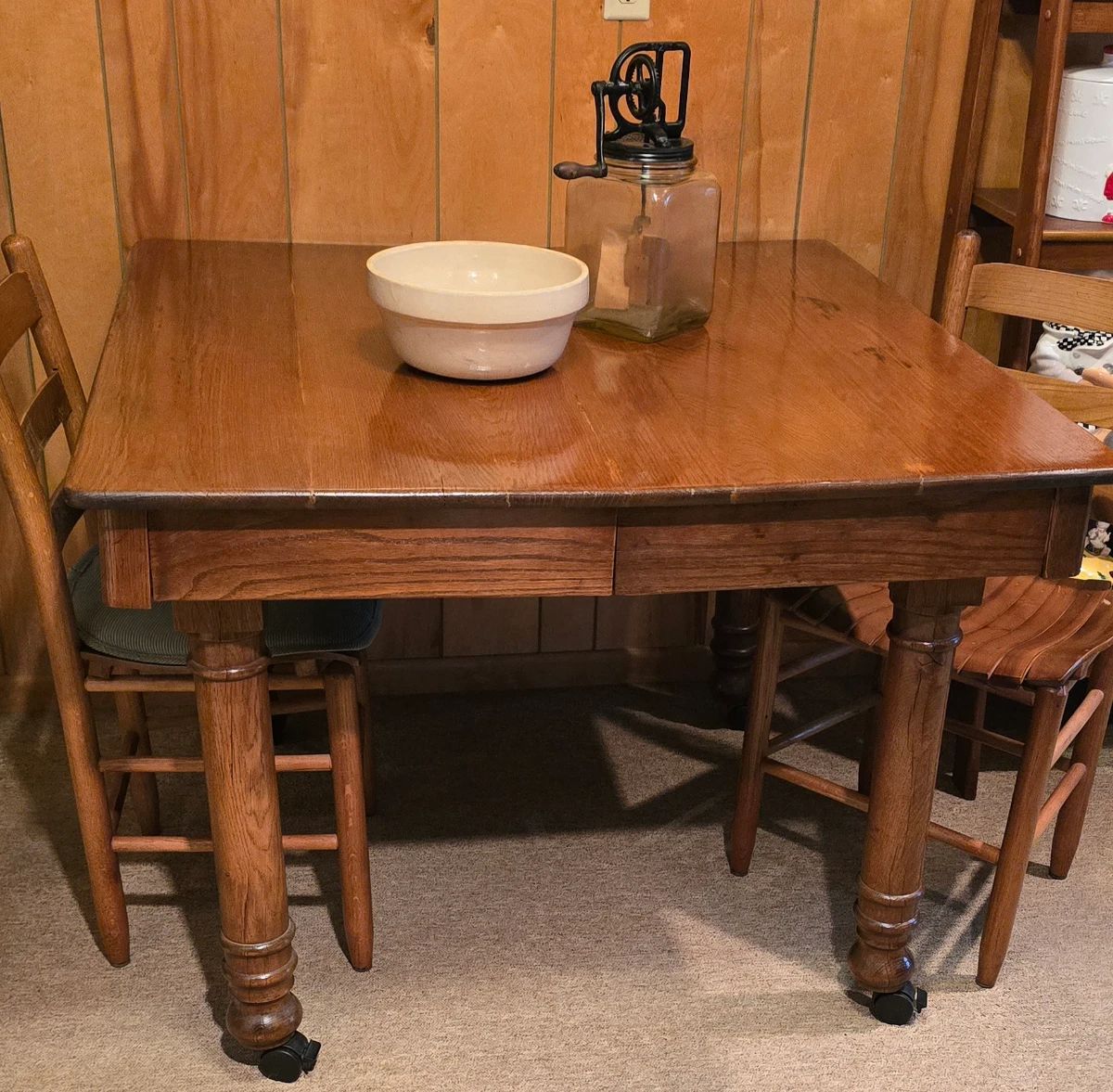 House and Garage Full!! Antique Oak Kitchen Table with 2 Chairs