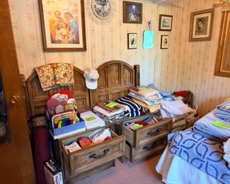Linens, dresser, head board