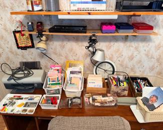 Office chair, desk and supplies