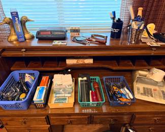 Office desk and supplies