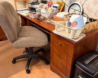 Office chair, desk and supplies