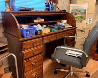 Office chair, desk and supplies