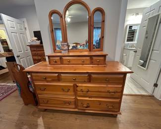 Solid Cedar/Knotty Pine Dresser with Tri-Fold Mirror
