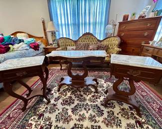 Vintage 3-Piece Marble-Top Parlor Table Set