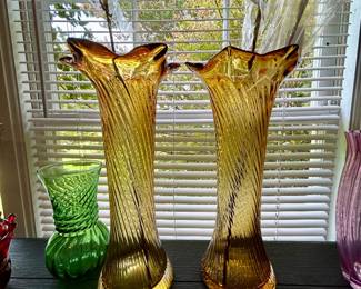Murano Amber Art Glass Vases
