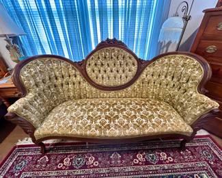Victorian-Style Carved Walnut Settee