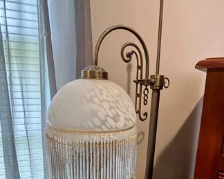 Vintage Style Floor Lamp with Beaded Glass Shade
