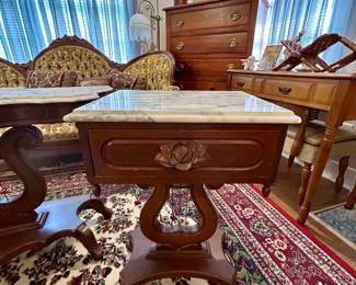 Vintage Marble-Top Lyre Accent Table