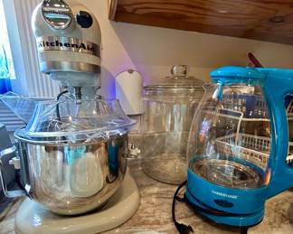 KitchenAid Stand Mixer • Farberware Glass Electric Kettle • Large Glass Apothecary Jar