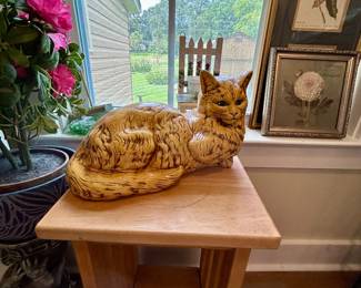 Large Ceramic Reclining Cat Figurine