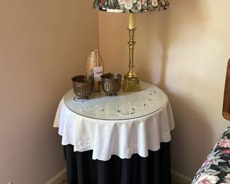 Glass Top Table, Vtg Lamp
